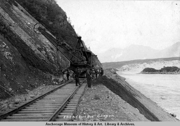 Railroad construction in Abercrombie Canyon