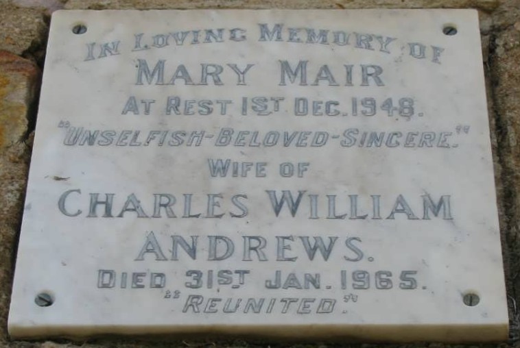 Gravestone of Charles William Andrews and Mary Mair Andrews