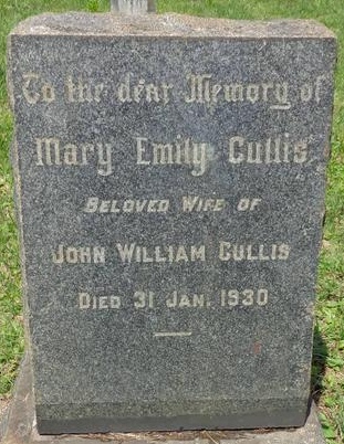 Headstone of Mary Emily (Andrews) Cullis