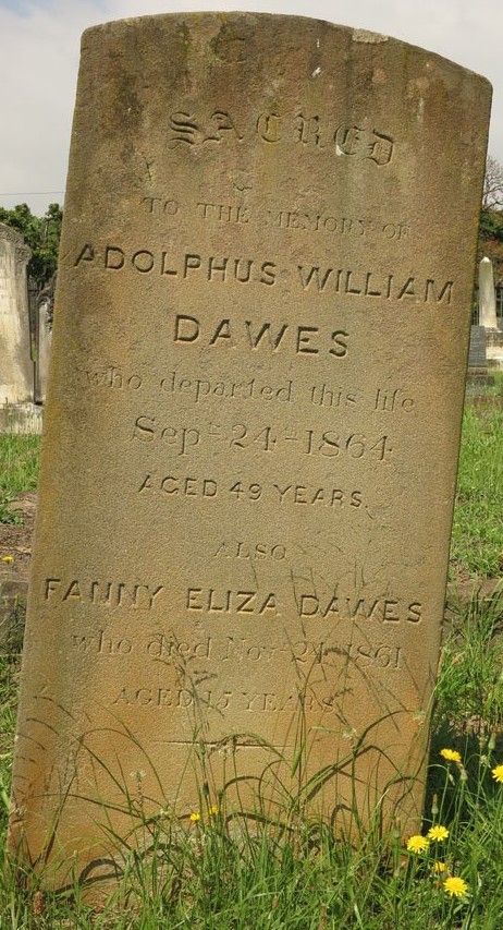 Headstone of Adolphus William Dawes and Fanny Elizabeth Dawes