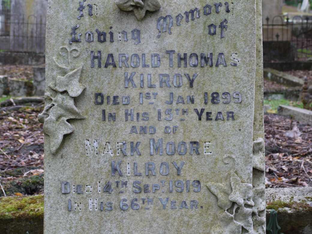 Gravestone of Harold Thomas Kilroy and Mark Moore Kilroy