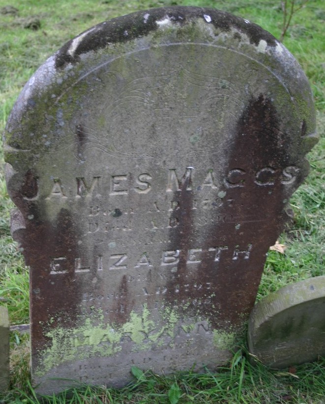 Headstone of James Maggs, Elizabeth (Roberts) Maggs and Mary Ann Maggs