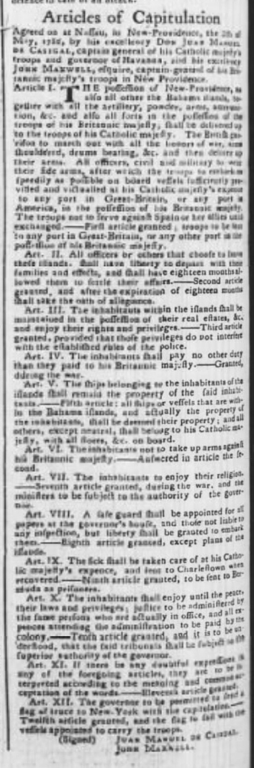 Articles of Capitulation Bahamas May 1782