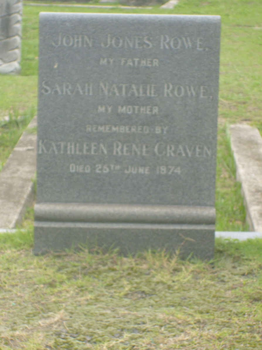 Headstone of John Jones Rowe and Sarah Natalie (Tyzack) Rowe