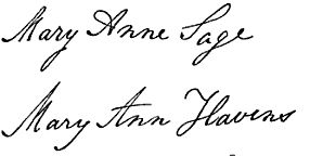 Signature of Mary Anne (Sage) Havens
