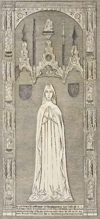 18thC illustration of Memorial brass of Maud Stanhope